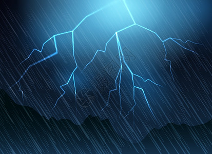 闪电和雨蓝背景闪电和雨蓝色背景自然雷电闪光矢量插图图片