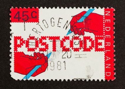 HOLLANDCIRCA1980年荷兰印刷的邮票显示政编码1980年circa背景图片