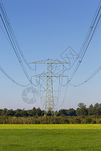 横跨美丽的田地荷兰电力线路图片
