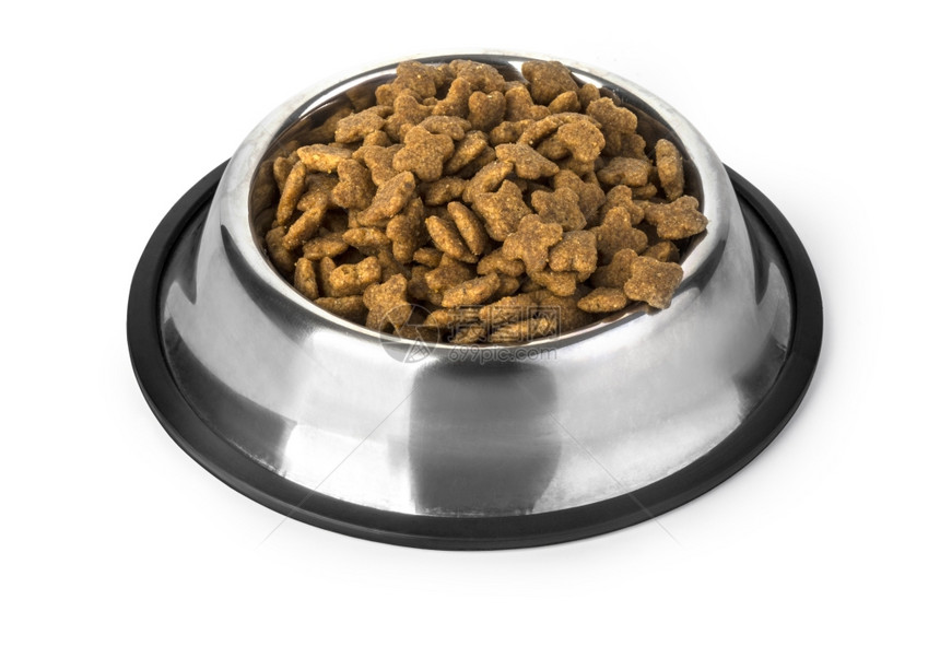 狗食物在碗里孤立白色和剪条路图片