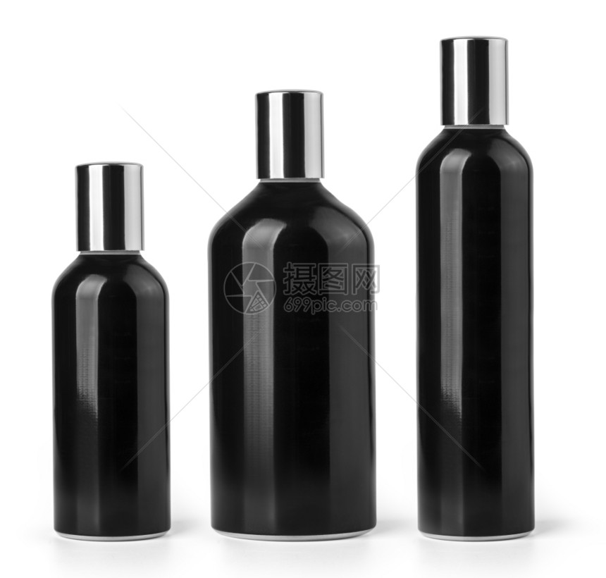 黑色化妆品或香水瓶孤立在白色背景图片