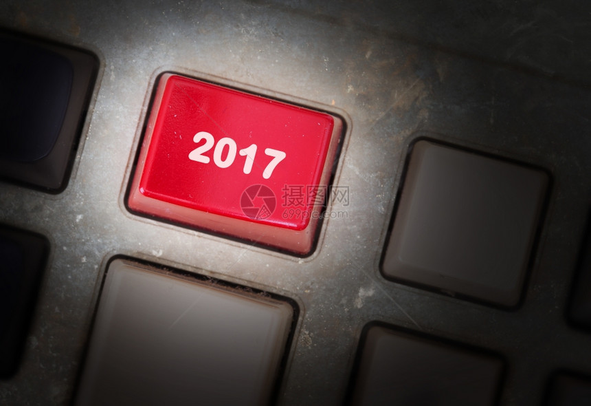 文本2017按钮新年快乐的概念图片