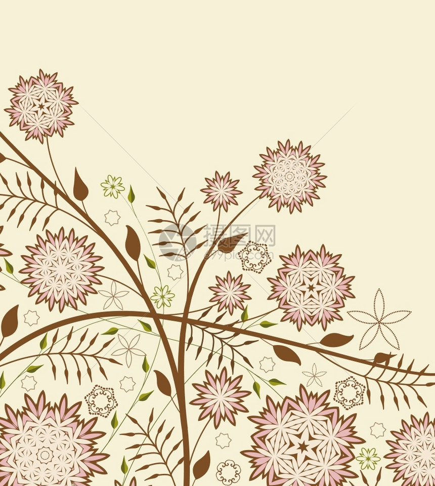 装饰花和叶子的矢量插图背景图片