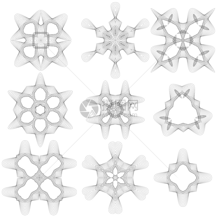 具有创意的几何形体古希洛切罗塞特GuillocheRosettes孤立的圆形装饰线框架创意的几何形体图片