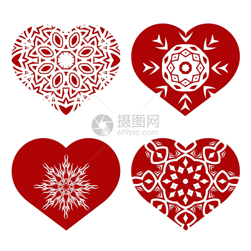 白色背景上孤立的浪漫红心设置适合激光切割的图像情人节的符号罗马红心集图片