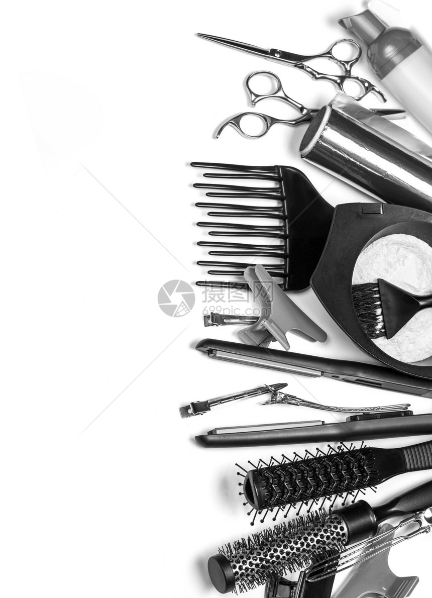 专业理发师工具孤立于白色图片