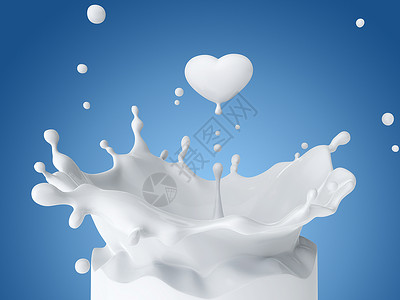 以心脏的形式滴出牛奶3D插图图片