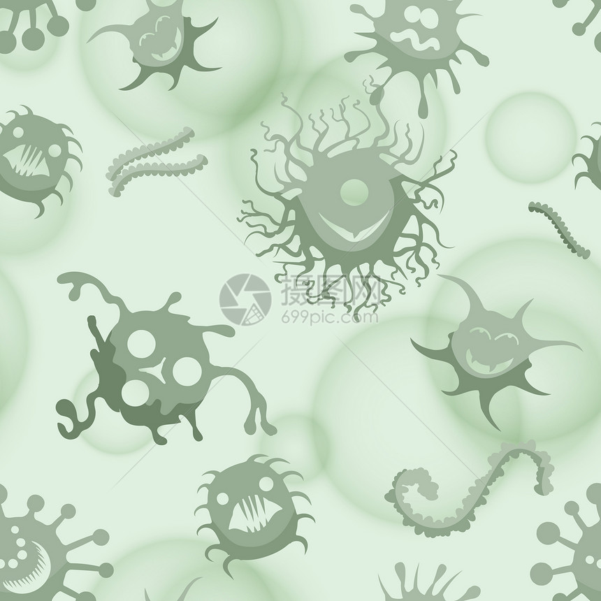 细菌和无缝模式显微镜视图矢量说明细菌和无缝模式图片