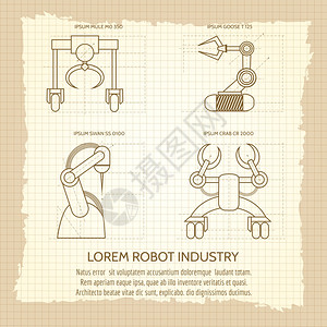 机器人武装的旧招贴画工业机器人武装的旧招贴画矢量插图图片