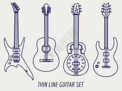 手绘吉他素材灰色背景的薄线吉他灰色背景的薄线吉他设计分离矢量插图背景