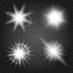 白色闪耀光芒恒星设置在透明背景上恒星爆发设置在透明背景上隔离明亮的太阳矢量插图背景