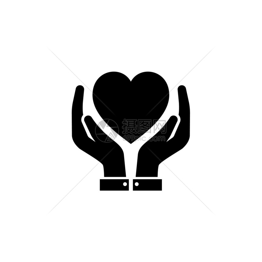 心脏护理图标平坦的设计用手心脏护理图标平坦的设计孤立图片