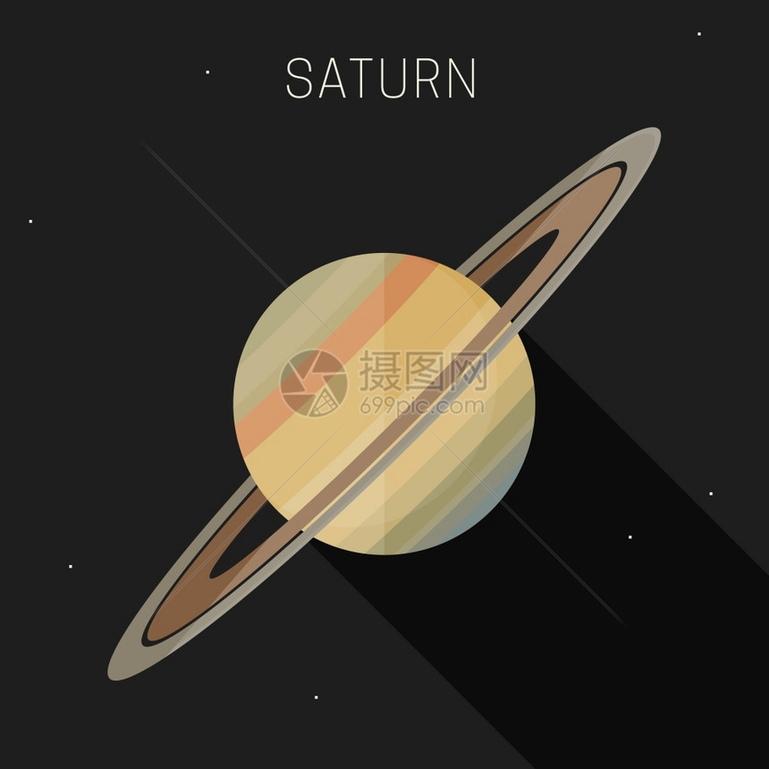 土星有着长影的平坦风格矢量简单说明太阳系图片