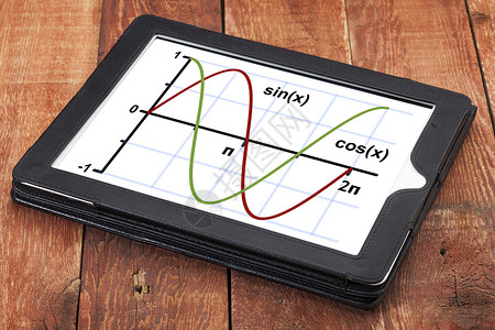 正弦函数数字平板上的正弦和共函数图形科学或教育概念背景