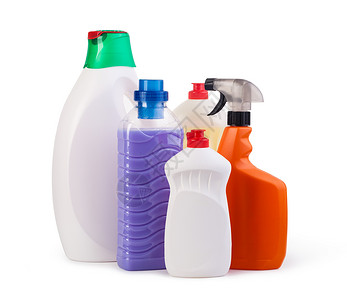清洁瓶子以白色背景孤立的家庭化学品背景