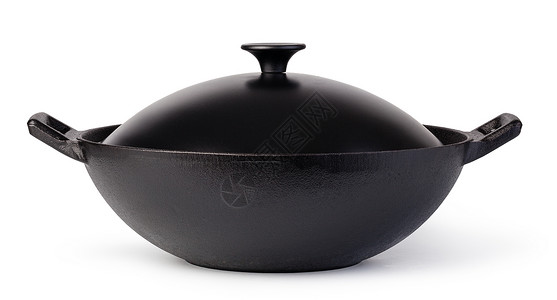 在白色背景上被孤立的铁wok铁的wok图片