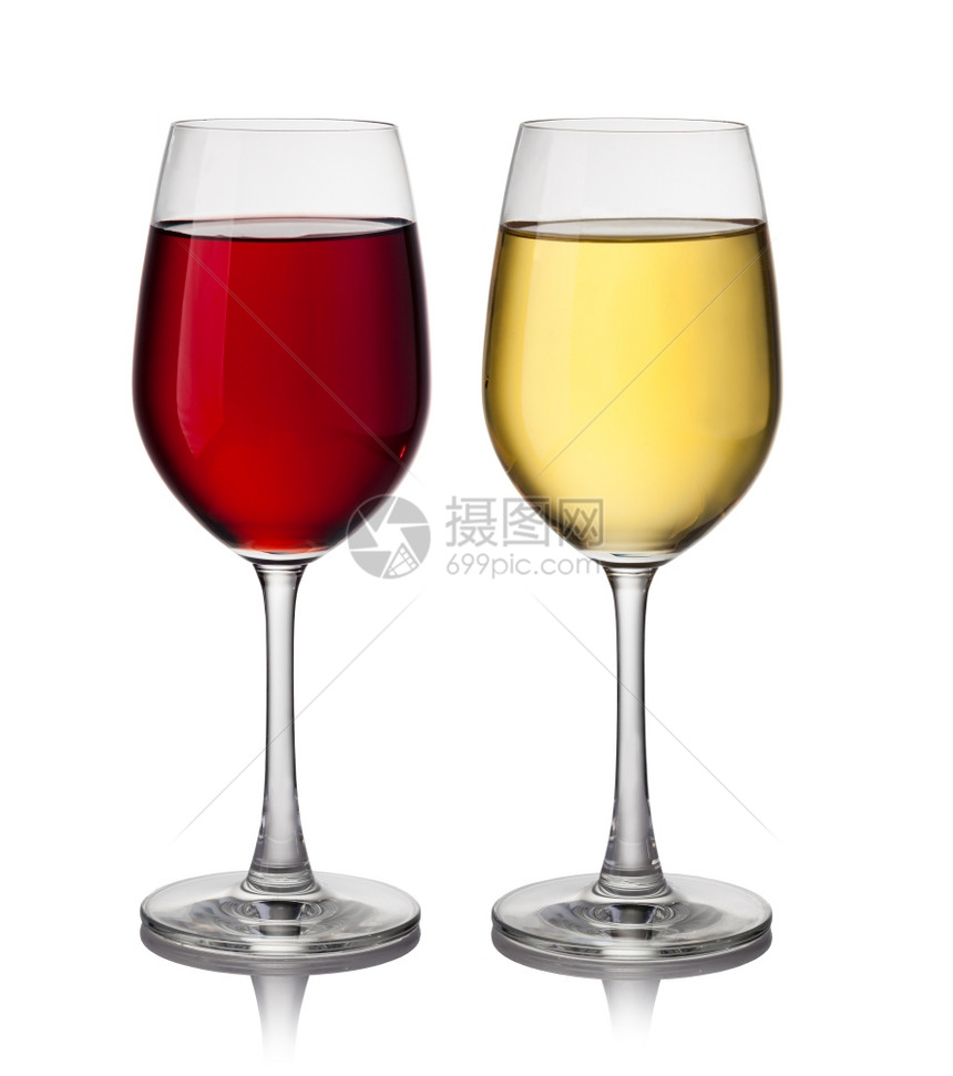 红酒和白杯和白杯以色背景隔绝图片