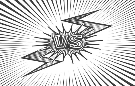 甲基黄嘌呤Vs反向风格的战斗标志动画书草图和对抗背景VS决斗时用爆炸线矢量插图打斗面团背景背景