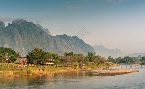 清晨南宋江风景老挝万维昂背景图片
