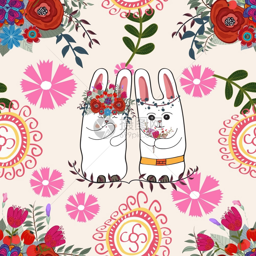 兔子花背景图案朵无缝图片