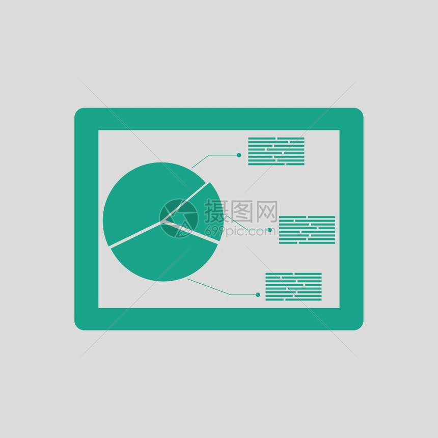 含有分析图示标的平板绿色灰背景矢量图示图片