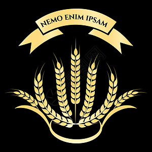 徽标徽章标帖金小麦树枝徽标设计金小麦树枝徽标设计在黑地上孤立矢量插图背景