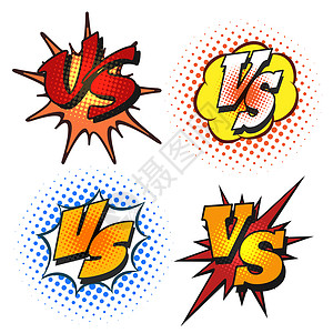 vs设计素材以卡通格伦风写着Versus字母矢量对或VS图标以卡通格伦风写着战斗对抗补丁在白色背景上被孤立背景