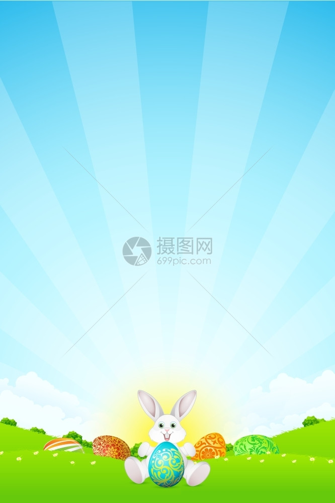 复活节假日背景带草蛋和兔子的复活节背景图片
