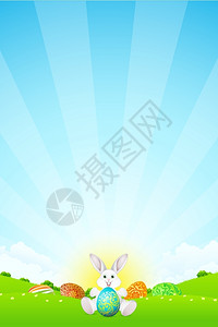复活节假日背景带草蛋和兔子的复活节背景图片