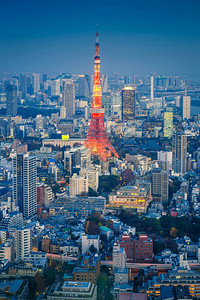 东京市景天际与塔之夜日本图片