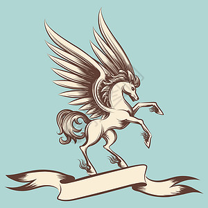 带翅膀的马带翅膀和丝的VintagePegasus手画有翅膀和丝带的老式Pegasus背景