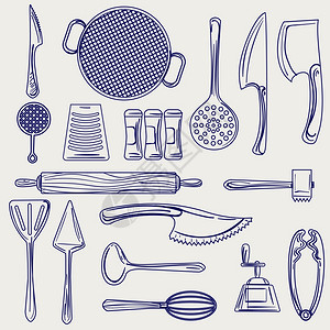 手工绘制的餐具收藏草图手绘制的餐具收藏矢量球点笔绘制图片