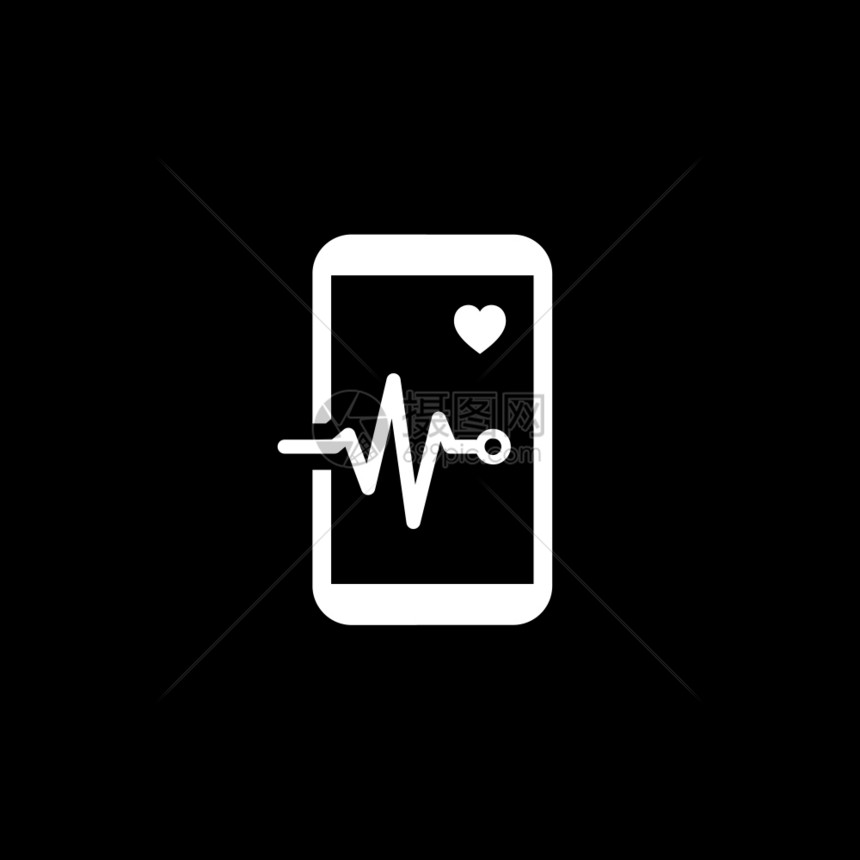 移动监测和医疗服务图标平面设计带有心脏和电图的单独智能话图片