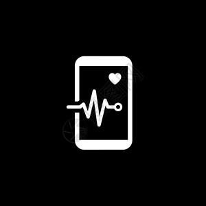 移动监测和医疗服务图标平面设计带有心脏和电图的单独智能话图片