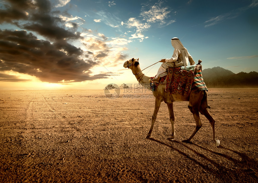 在雾中金字塔附近贝都因人骑骆驼日落时贝都因人图片