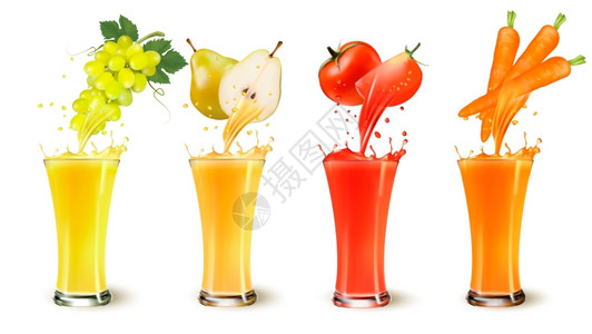 卡恰洛特葡萄梨番茄和胡萝卜果汁插画