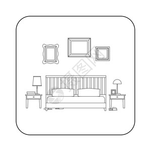 家具拖鞋卧室内有线有家具的卧线的矢量薄图示插画