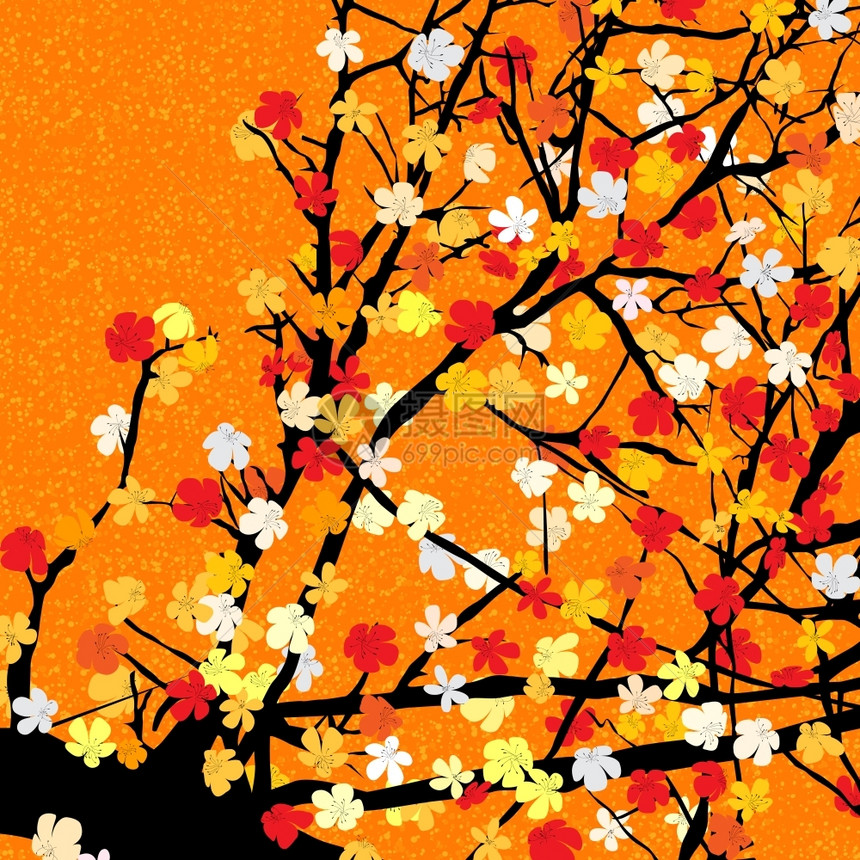 用于打印的春季主题花树背景图片