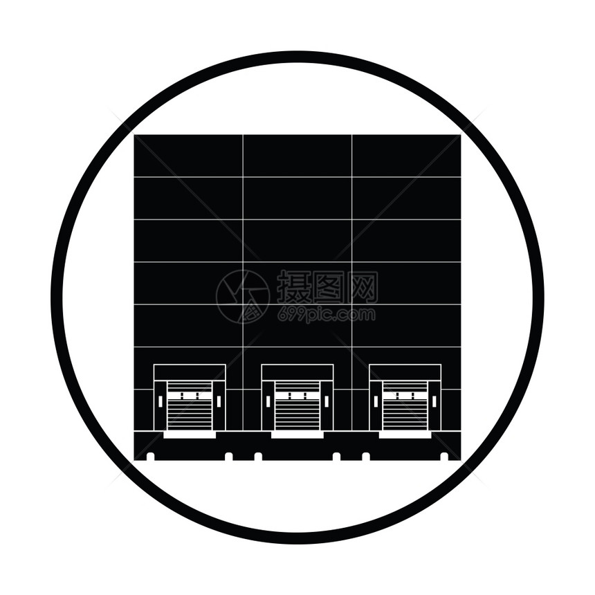 仓库后勤概念图标细圆设计矢量图示图片