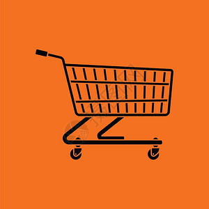 超市购物车图标黑色橙背景矢量插图图片