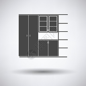 巧影素材商店灰色背景的办公室内阁图标圆影矢量插图插画