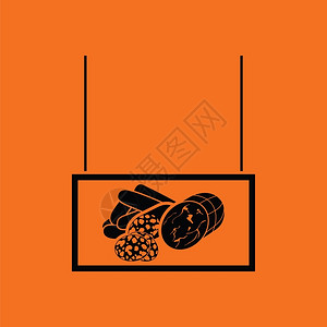 香肠市场部图标橙色背景黑矢量插图图片