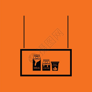 牛奶市场部图标橙色背景黑矢量插图图片