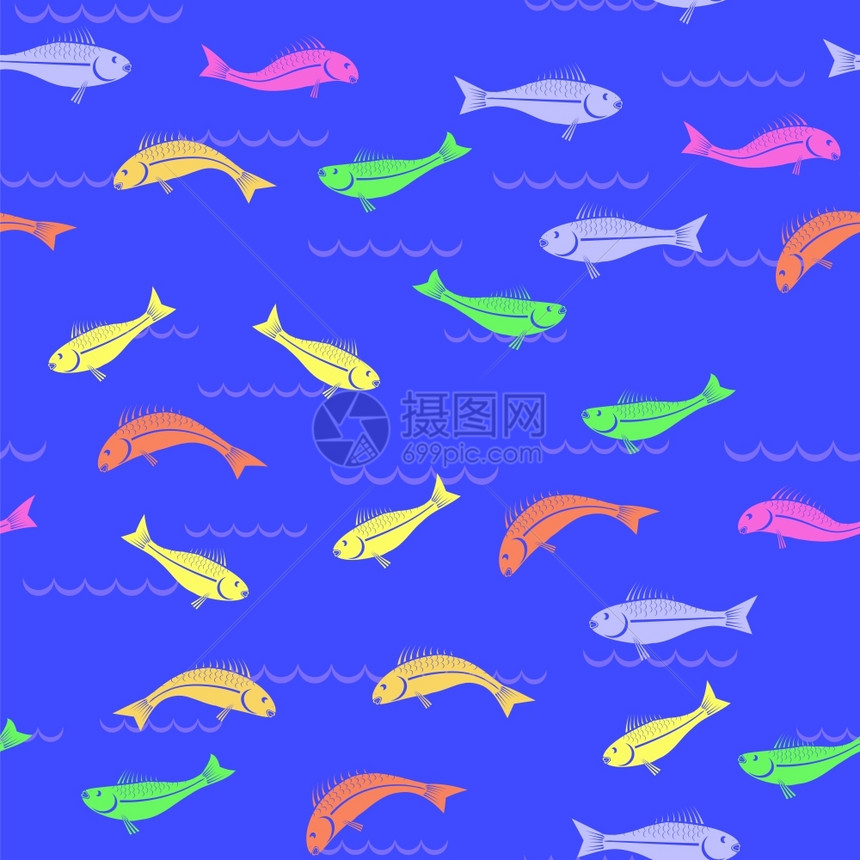 蓝色海面上的鱼群图片