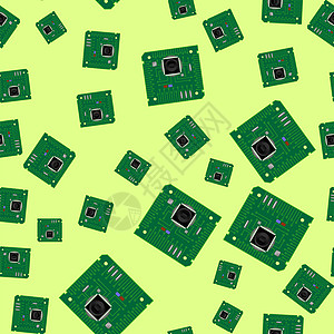 电路板矢量绿色电路板无缝模式在黄色背景上孤立计算机的一部分绿色电路板无缝模式背景