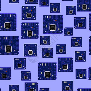 电路板矢量电路板无缝模式电路板无缝模式在蓝色背景上孤立计算机部分背景