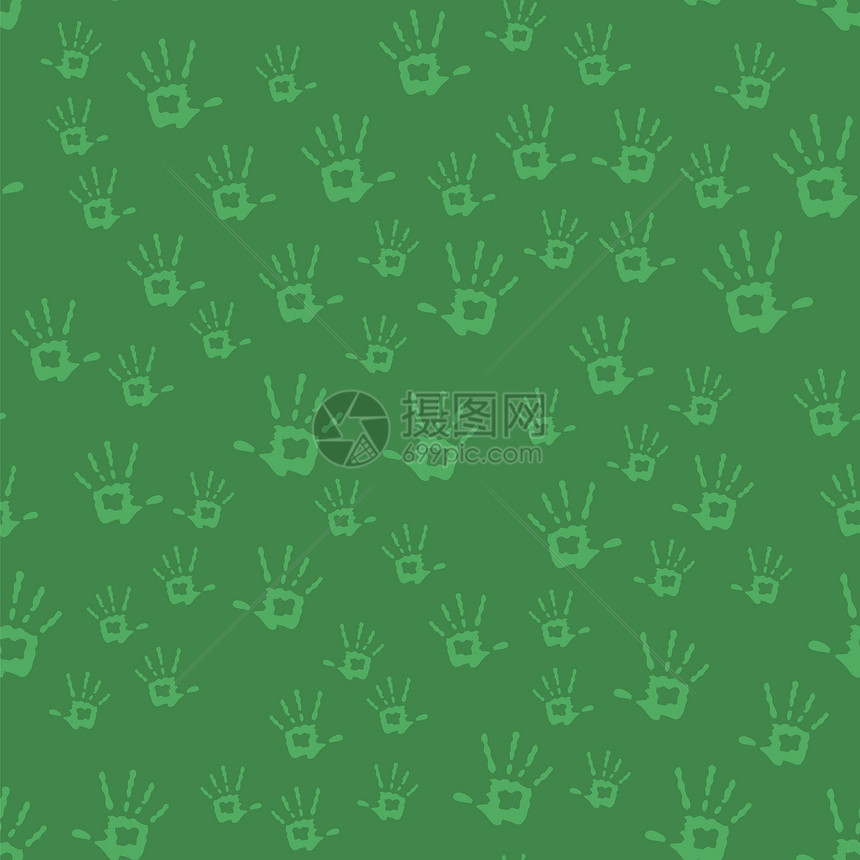 人类手无缝模式绿色背景下孤立的图片