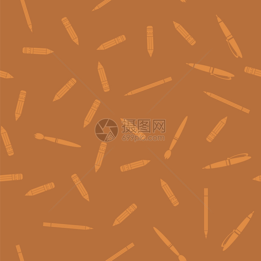 笔和无缝模式笔和无缝模式孤立于橙色背景图片