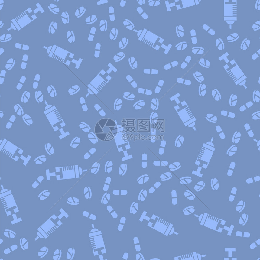 蓝色背景孤立的DiffertentPills无缝医疗模式图片