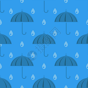 雨伞模板蓝背景的伞状和雨滴无缝模式伞状和雨滴无缝模式背景